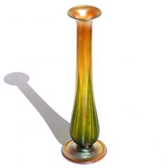 Louis Comfort Tiffany Tall Wheel Carved Decorated Tiffany Studios Gold and Green Favrile Vase - 3085347