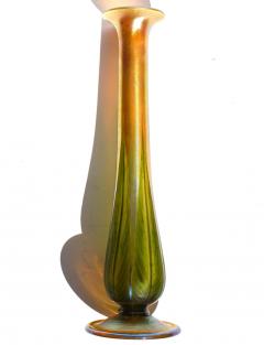 Louis Comfort Tiffany Tall Wheel Carved Decorated Tiffany Studios Gold and Green Favrile Vase - 3085350