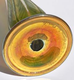 Louis Comfort Tiffany Tall Wheel Carved Decorated Tiffany Studios Gold and Green Favrile Vase - 3085351