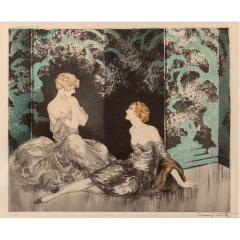 Louis Icart Louis Icart Intimacy 1928 Etching in colors on paper signed - 4525580