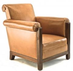 Louis Majorelle Louis Majorelle pair of comfy Art Deco club chairs newly restored in leather - 2343775