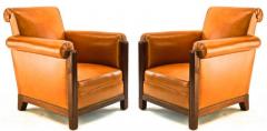 Louis Majorelle Louis Majorelle pair of comfy Art Deco club chairs newly restored in leather - 2343779