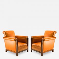 Louis Majorelle Louis Majorelle pair of comfy Art Deco club chairs newly restored in leather - 2347153