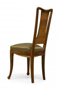 Louis Majorelle Set of 8 Louis Majorelle Carved Walnut and Sage Green Muslin Side Chairs - 4273422
