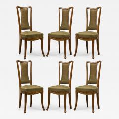 Louis Majorelle Set of 8 Louis Majorelle Carved Walnut and Sage Green Muslin Side Chairs - 4288132