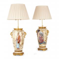 Louis Pierre Malpass Pair of French antique Japonisme glazed ceramic and ormolu mounted lamps - 3056091