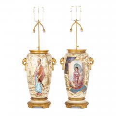 Louis Pierre Malpass Pair of French antique Japonisme glazed ceramic and ormolu mounted lamps - 3056092