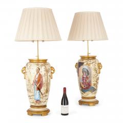 Louis Pierre Malpass Pair of French antique Japonisme glazed ceramic and ormolu mounted lamps - 3056099