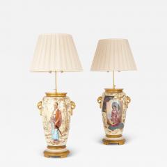 Louis Pierre Malpass Pair of French antique Japonisme glazed ceramic and ormolu mounted lamps - 3057058