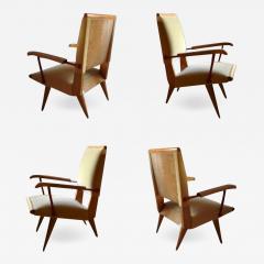 Louis Sognot Louis Sognot Awesome Rare Set of 4 Lounge Chairs with Red Lacquered Wrought Iron - 476399