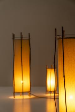 Louis Sognot Set Of Three Bamboo Lamps By Louis Sognot France 1960s  - 3199847