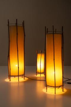 Louis Sognot Set Of Three Bamboo Lamps By Louis Sognot France 1960s  - 3199851