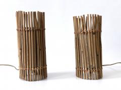 Louis Sognot Set of Two Lovely Vintage Bamboo Bedside Table Lamps Germany 1980s - 4213152