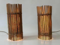 Louis Sognot Set of Two Lovely Vintage Bamboo Bedside Table Lamps Germany 1980s - 4213153