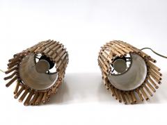 Louis Sognot Set of Two Lovely Vintage Bamboo Bedside Table Lamps Germany 1980s - 4213160