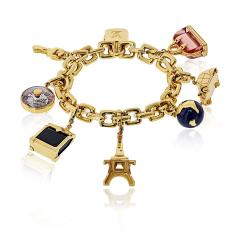 Louis Vuitton Louis Vuitton 18K YG 8 Charm Padlock Efel Tower Keys Suitcase Bracelet - 4578887