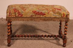 Louis XIII Bench In Walnut With Its Tapestry - 3585770