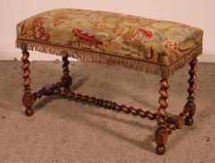 Louis XIII Bench In Walnut With Its Tapestry - 3585773
