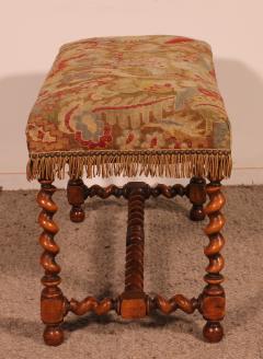 Louis XIII Bench In Walnut With Its Tapestry - 3585777