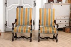 Louis XIII Style 19th Century French Os de Mouton Walnut Armchairs a Pair - 3577240