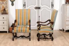 Louis XIII Style 19th Century French Os de Mouton Walnut Armchairs a Pair - 3577246