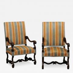 Louis XIII Style 19th Century French Os de Mouton Walnut Armchairs a Pair - 3590889