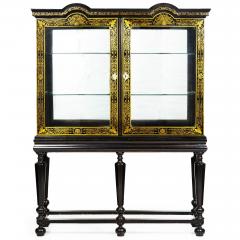 Louis XIV Antique Ebonized Brass Inlaid Display Cabinet Bookcase Vitrine - 4501079