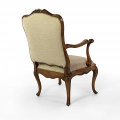 Louis XV Carved Walnut Fauteuil ca 1750 Upholstered In Faux Shagreen Linen  - 2181620