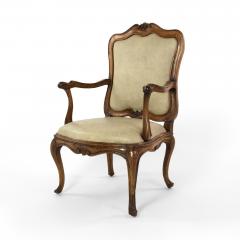 Louis XV Carved Walnut Fauteuil ca 1750 Upholstered In Faux Shagreen Linen  - 2181621