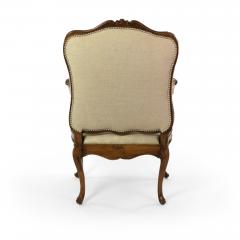 Louis XV Carved Walnut Fauteuil ca 1750 Upholstered In Faux Shagreen Linen  - 2181622