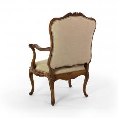 Louis XV Carved Walnut Fauteuil ca 1750 Upholstered In Faux Shagreen Linen  - 2181623