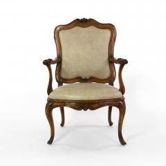 Louis XV Carved Walnut Fauteuil ca 1750 Upholstered In Faux Shagreen Linen  - 2181629