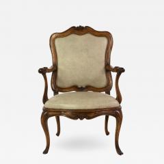 Louis XV Carved Walnut Fauteuil ca 1750 Upholstered In Faux Shagreen Linen  - 2184439