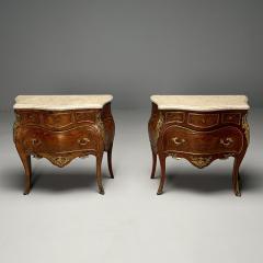 Louis XV French Bombe Commodes Marquetry Marble France 1970s - 3606697