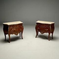 Louis XV French Bombe Commodes Marquetry Marble France 1970s - 3606698