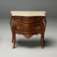 Louis XV French Bombe Commodes Marquetry Marble France 1970s - 3606699