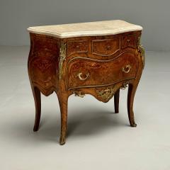 Louis XV French Bombe Commodes Marquetry Marble France 1970s - 3606700