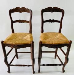 Louis XV French Country Style Walnut and woven wicker Seat Stool Set of 4 - 2865826