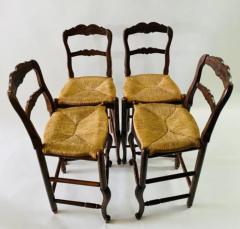 Louis XV French Country Style Walnut and woven wicker Seat Stool Set of 4 - 2865986