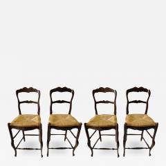 Louis XV French Country Style Walnut and woven wicker Seat Stool Set of 4 - 2879644