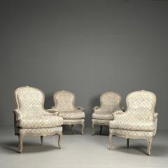 Louis XV Style Berg re Chairs Grey Painted Wood Fabric France 1970s - 3425441