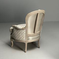 Louis XV Style Berg re Chairs Grey Painted Wood Fabric France 1970s - 3425445