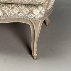 Louis XV Style Berg re Chairs Grey Painted Wood Fabric France 1970s - 3425448