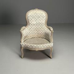 Louis XV Style Berg re Chairs Grey Painted Wood Fabric France 1970s - 3425450