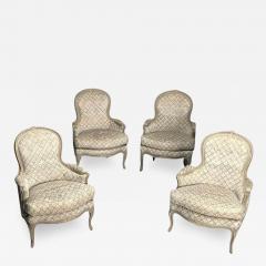 Louis XV Style Berg re Chairs Grey Painted Wood Fabric France 1970s - 3426275