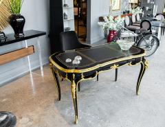 Louis XV Style Black Lacquer Leather Top Writing Desk - 3515387