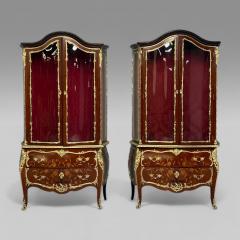 Louis XV Style Bombe Vitrines Ormolu Bronze Inlaid Marquetry France 19th - 3961050