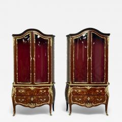 Louis XV Style Bombe Vitrines Ormolu Bronze Inlaid Marquetry France 19th - 3964010