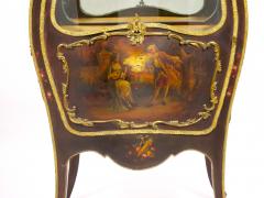 Louis XV Style Bronze Mounted Hand Painted Decorated Curio Vitrine Cabinet - 3337226