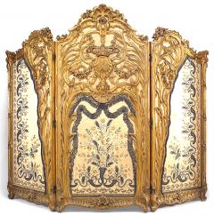 Louis XV Style Carved Gilt 3 Fold Screen with Embroidered Silk Panels - 4628443